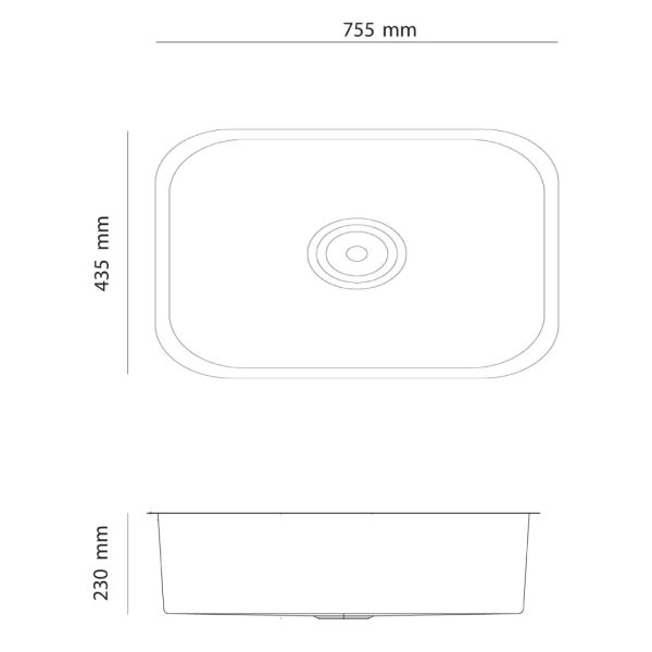 Diagrama de lavaplatos en acero ZELA 755.