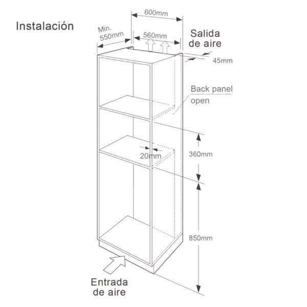 Horno Microondas Empotrable Acero Inoxidable 25L - Imagen 6